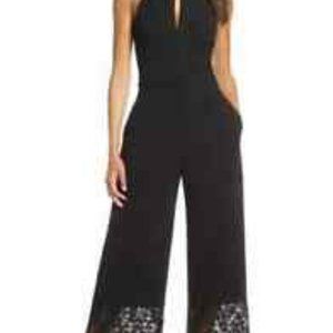 MARK + JAMES BY BADGLEY MISCHKA Crop Wide Leg Lace Hem Jumpsuit Size 2